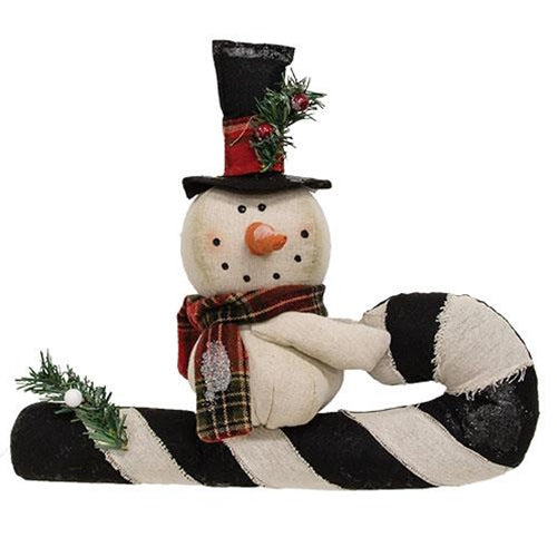 Stuffed Top Hat Snowman on Candy Cane