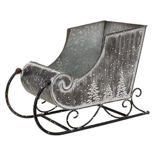 Embossed Snowy Pine Tree Metal Sleigh Small - The Fox Decor