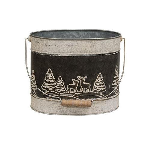 2 Set Embossed Winter Forest Oval Buckets - The Fox Decor