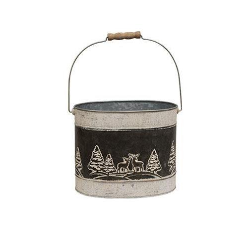2 Set Embossed Winter Forest Oval Buckets - The Fox Decor
