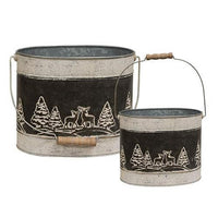 2 Set Embossed Winter Forest Oval Buckets - The Fox Decor