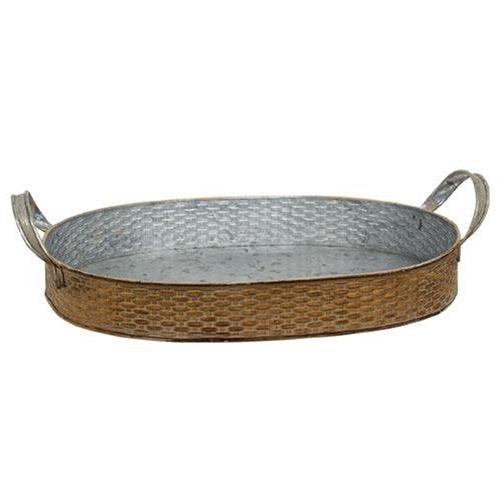 2 Set Basket Weave Embossed Metal Oval Trays - The Fox Decor