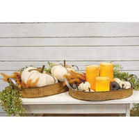 2 Set Basket Weave Embossed Metal Oval Trays - The Fox Decor