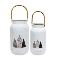 2 Set White Milk Cans with Embossed Trees - The Fox Decor