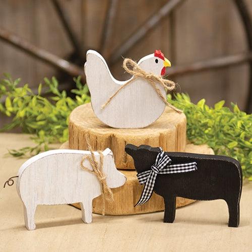 3 Set Rustic Wood Farm Animal Sitters - The Fox Decor
