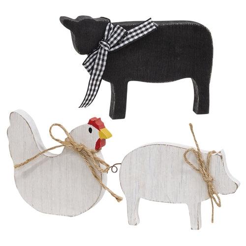 3 Set Rustic Wood Farm Animal Sitters - The Fox Decor