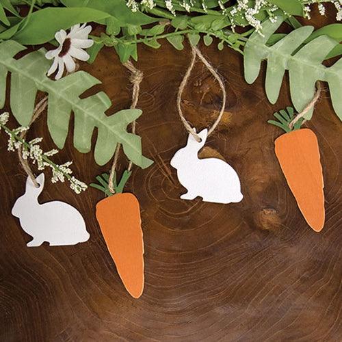 6 Set Wooden Bunny & Carrot Ornaments