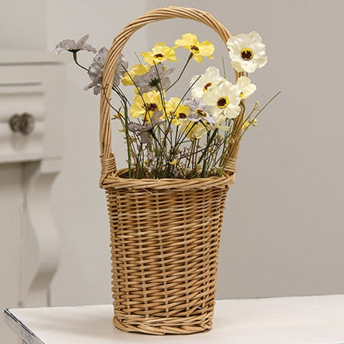 Natural Willow Flower Basket w Handle