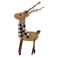 Thumbnail for Brown Felted Reindeer w Black White Plaid Scarf Ornament - The Fox Decor