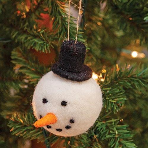 Felted Wool Snowman Top Hat Ornament - The Fox Decor