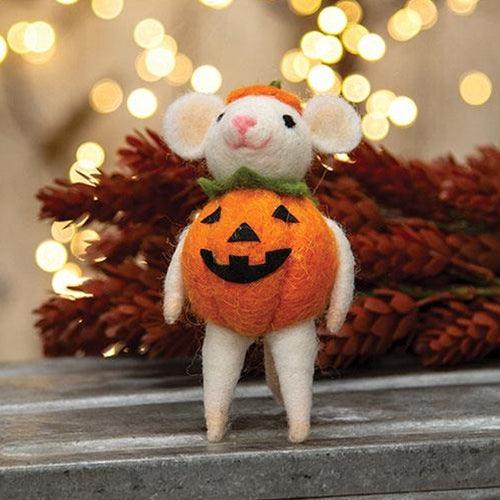 Felted Halloween Pumpkin Mouse Ornament - The Fox Decor
