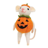 Felted Halloween Pumpkin Mouse Ornament - The Fox Decor