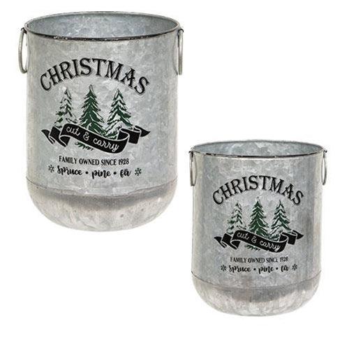 2 Set Cut & Carry Christmas Metal Buckets - The Fox Decor