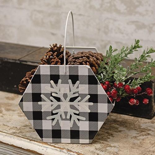 Black & White Buffalo Check Snowflake Hexagon Container - The Fox Decor