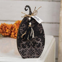 Halloween Boo Damask Pumpkin Sitter with Beaded Tassel - The Fox Decor