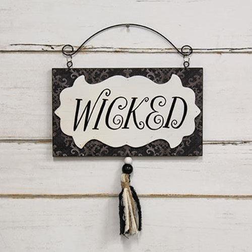 Wicked Damask Wood Hanging Sign - The Fox Decor
