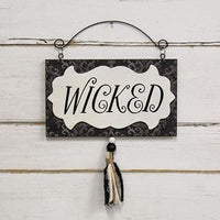 Wicked Damask Wood Hanging Sign - The Fox Decor