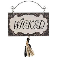 Wicked Damask Wood Hanging Sign - The Fox Decor