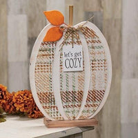 Get Cozy Plaid Wood Pumpkin - The Fox Decor