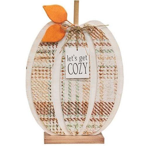 Get Cozy Plaid Wood Pumpkin - The Fox Decor