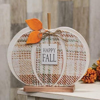 Thumbnail for Happy Fall Plaid Wood Pumpkin