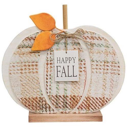 Happy Fall Plaid Wood Pumpkin - The Fox Decor