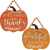 Beaded Pumpkin Wood Sign 2 Asstd - The Fox Decor