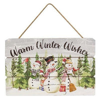 Warm Winter Wishes Snowman Wood Hanging Sign - The Fox Decor