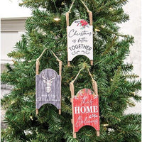 Christmas Wooden Sleigh Hanger 3 Asstd - The Fox Decor