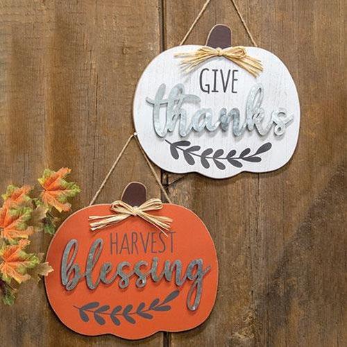 Harvest Blessings Wood Hanging Sign 2 Asstd - The Fox Decor