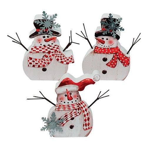 Wooden Snowman Block 3 Asstd - The Fox Decor