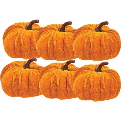 6 Set Mini Velvet Orange Pumpkins - The Fox Decor