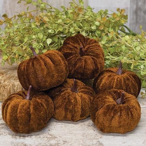 6 Set Brown Velvet Pumpkins 25 - The Fox Decor