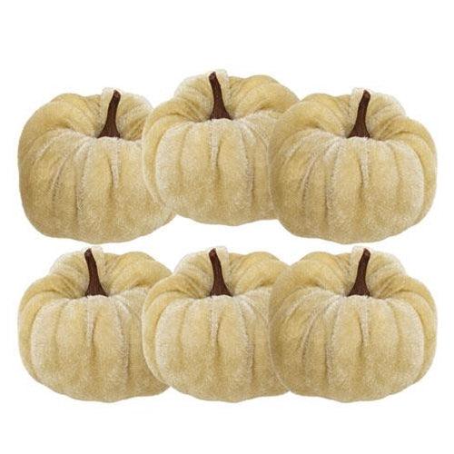 6 Set Mini Velvet Beige Pumpkins - The Fox Decor
