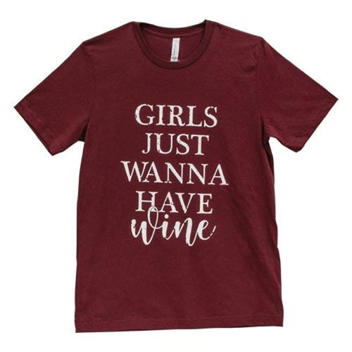Girls Just Wanna Have Wine T-Shirt Heather Cardinal XL