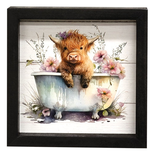 Baby Tubby Highland w Pink Flowers Shadowbox Frame