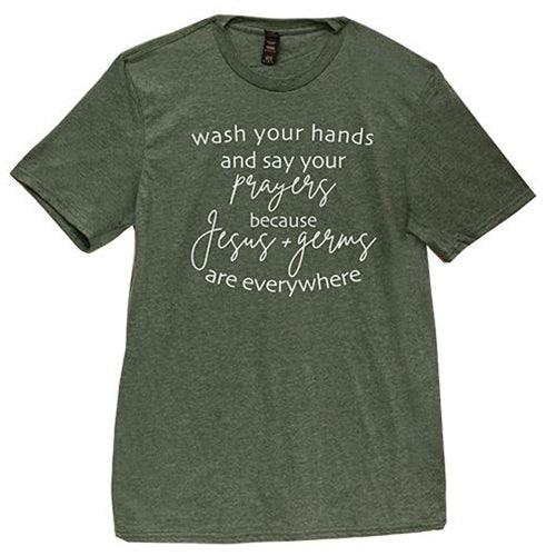 Wash Your Hands & Say Your Prayers T-Shirt Heather Dark Green Small - The Fox Decor