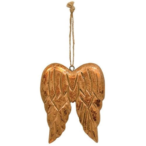Carved Distressed Gold Wood Angel Wings Ornament