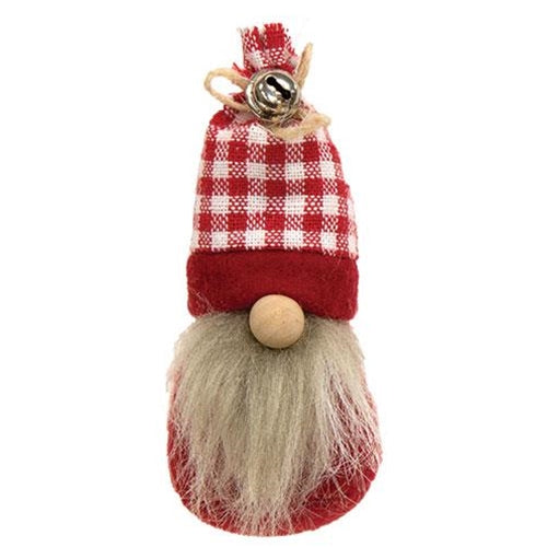 Red & White Gingham Hat Gnome Sitter
