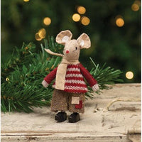 Little Boy Patches Mouse in Clogs & Holiday Sweater - The Fox Decor