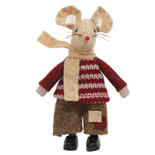 Little Boy Patches Mouse in Clogs & Holiday Sweater - The Fox Decor