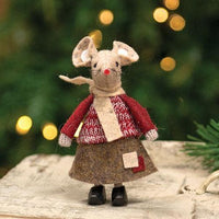 Little Girl Patches Mouse in Clogs & Holiday Sweater - The Fox Decor