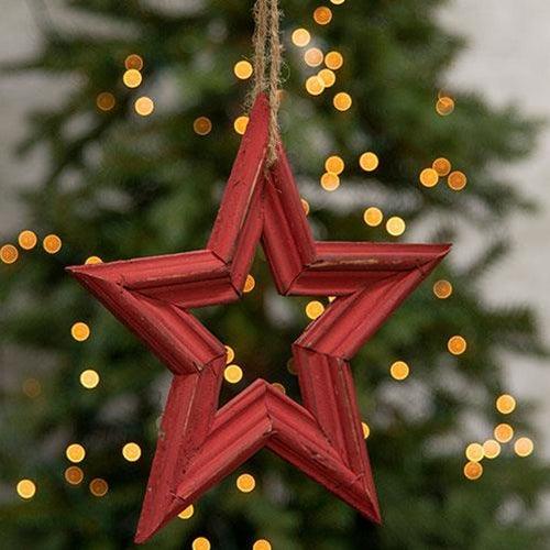 Distressed Red Wooden Frame Hanging Star 10 - The Fox Decor