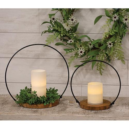 2 Set Wood & Iron Halo Candle Holders - The Fox Decor