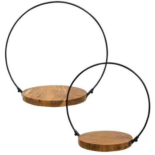 2 Set Wood & Iron Halo Candle Holders - The Fox Decor