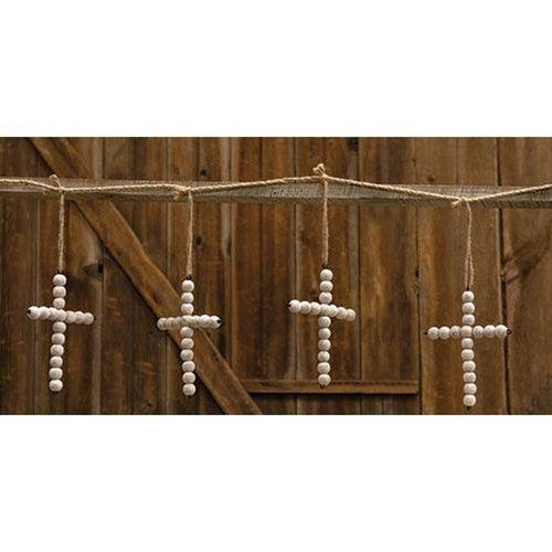 White Washed Bead Cross Garland - The Fox Decor