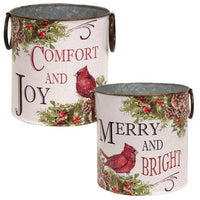 2 Set Merry and Bright Cardinal Buckets - The Fox Decor