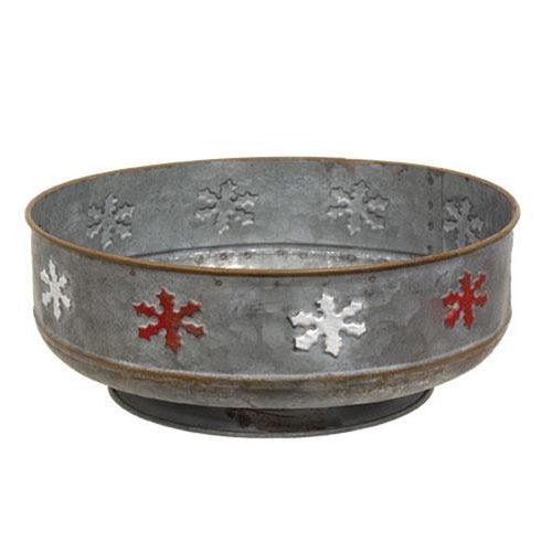 2 Set Galvanized Round Red & White Snowflake Trays