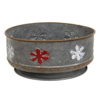 2 Set Galvanized Round Red & White Snowflake Trays - The Fox Decor
