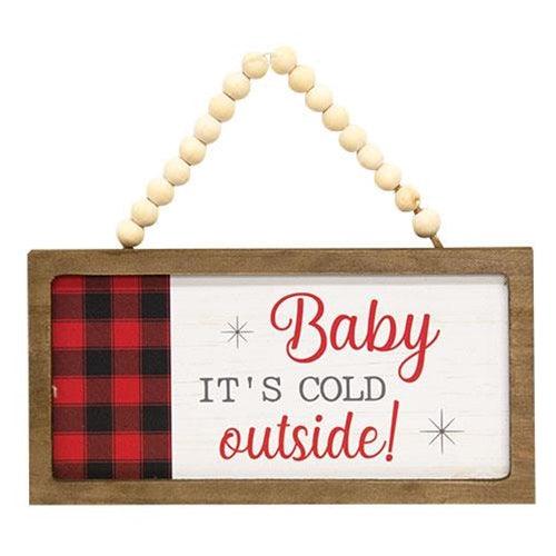 Merry & Bright Baby It's Cold Buffalo Check Beaded Sign Ornament 2 Asstd - The Fox Decor